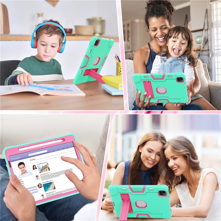 Shockproof TPU + PC Cover with Kickstand for Apple iPad Pro 11-inch (2020)/(2018) - Cyan / Red-6