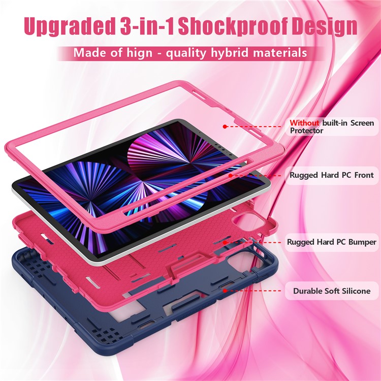 Shockproof TPU + PC Cover with Kickstand for Apple iPad Pro 11-inch (2020)/(2018) - Dark Blue / Red-3