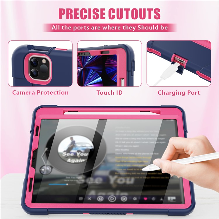Shockproof TPU + PC Cover with Kickstand for Apple iPad Pro 11-inch (2020)/(2018) - Dark Blue / Red-4