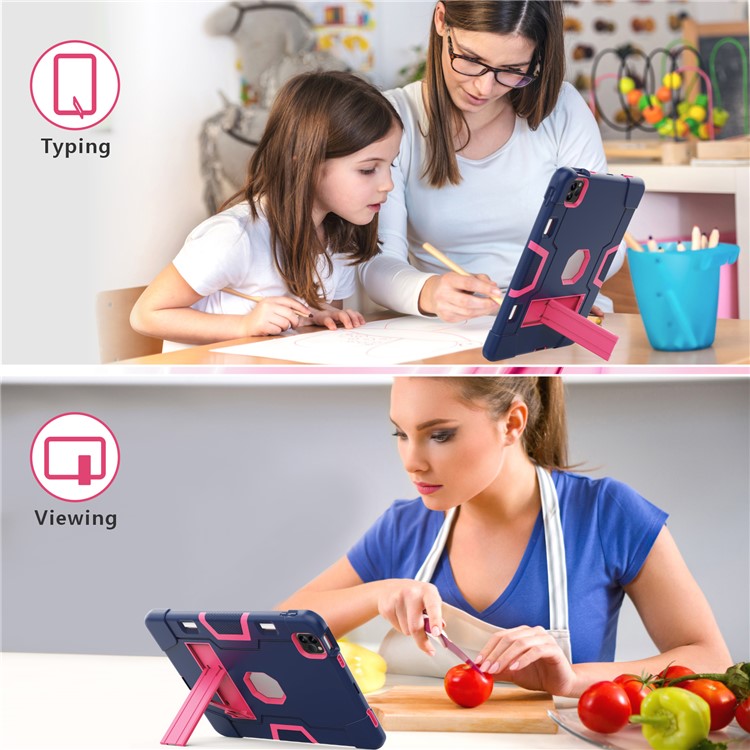 Shockproof TPU + PC Cover with Kickstand for Apple iPad Pro 11-inch (2020)/(2018) - Dark Blue / Red-5