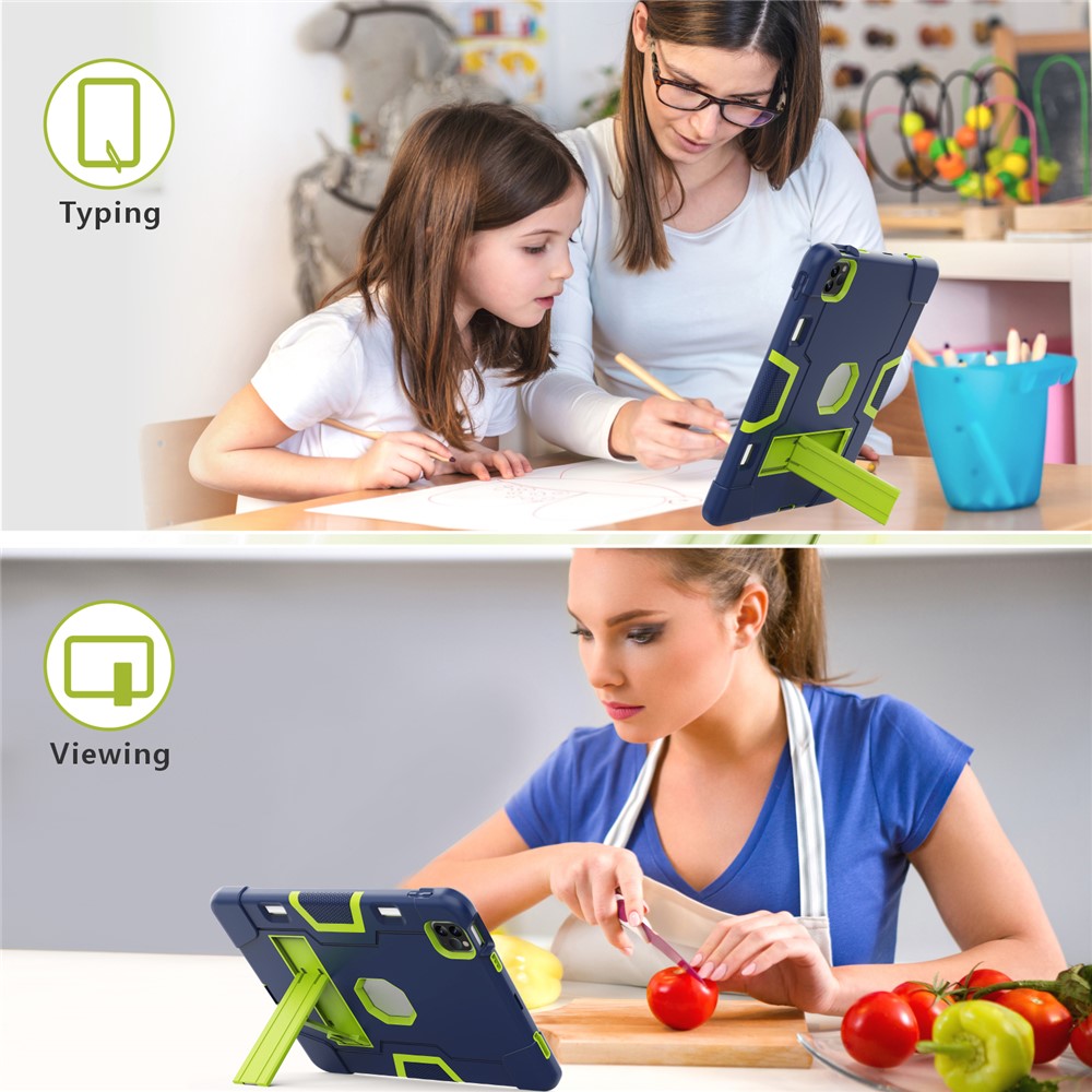 Shockproof TPU + PC Cover with Kickstand for Apple iPad Pro 11-inch (2020)/(2018) - Dark Blue / Green-5