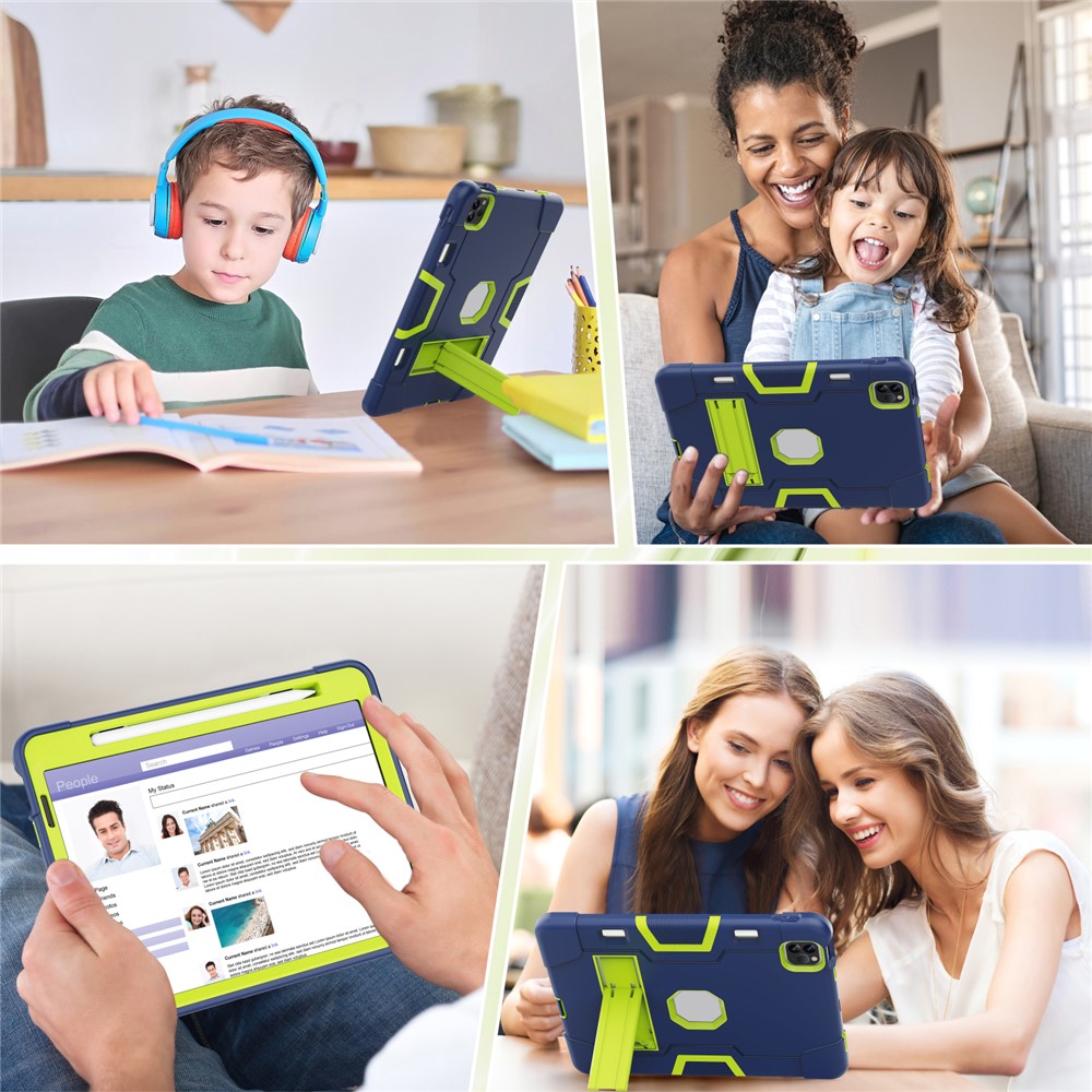 Shockproof TPU + PC Cover with Kickstand for Apple iPad Pro 11-inch (2020)/(2018) - Dark Blue / Green-6