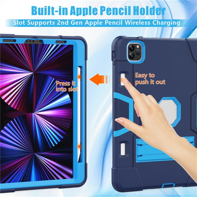 Shockproof TPU + PC Cover with Kickstand for Apple iPad Pro 11-inch (2020)/(2018) - Dark Blue / Baby Blue-2