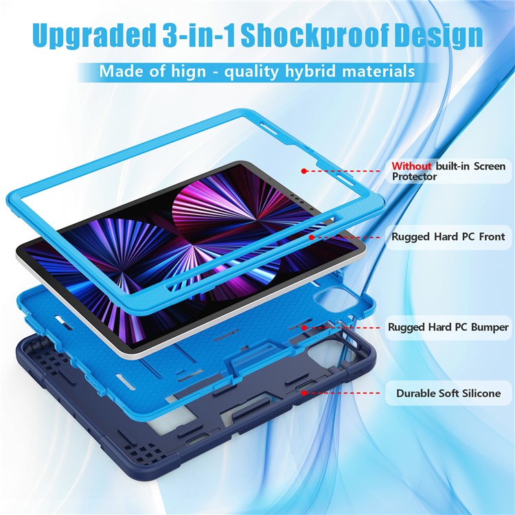 Shockproof TPU + PC Cover with Kickstand for Apple iPad Pro 11-inch (2020)/(2018) - Dark Blue / Baby Blue-3