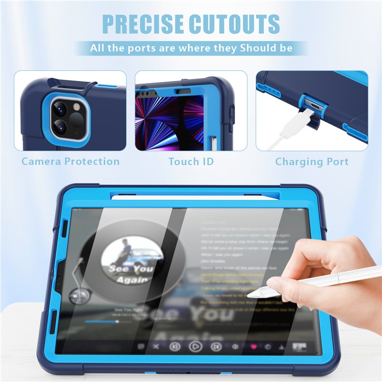 Shockproof TPU + PC Cover with Kickstand for Apple iPad Pro 11-inch (2020)/(2018) - Dark Blue / Baby Blue-4