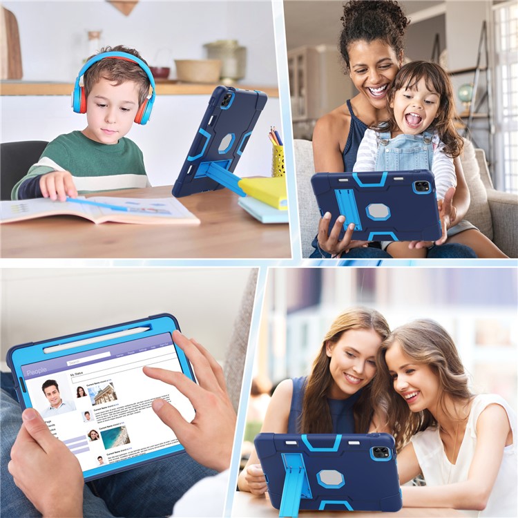Shockproof TPU + PC Cover with Kickstand for Apple iPad Pro 11-inch (2020)/(2018) - Dark Blue / Baby Blue-6