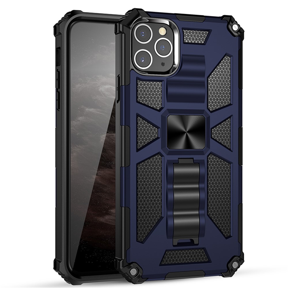 Shockproof Invisible Kickstand PC + TPU Hybrid Case for iPhone 11 Pro Max 6.5 inch - Dark Blue-1