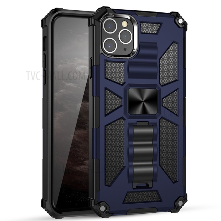 Shockproof Invisible Kickstand PC + TPU Combo Case for iPhone 11 Pro 5.8 inch - Dark Blue-1
