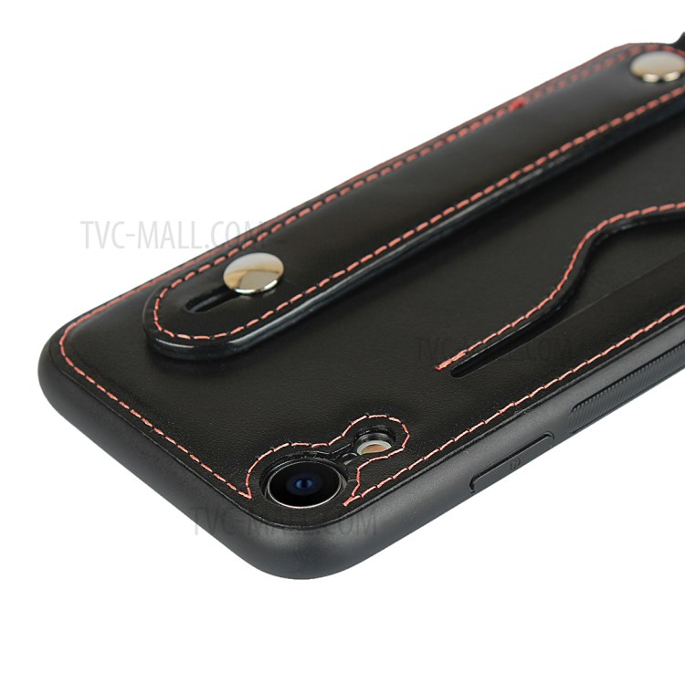 Genuine Leather Coated TPU Cover with Handy Strap Card Holder Lanyard for iPhone XR 6.1 inch - Black-10