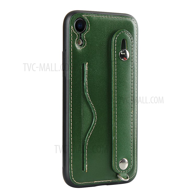 Genuine Leather Coated TPU Cover with Handy Strap Card Holder Lanyard for iPhone XR 6.1 inch - Green-5
