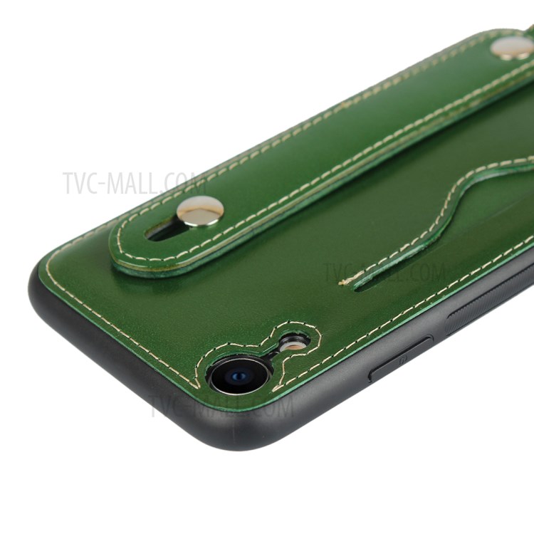 Genuine Leather Coated TPU Cover with Handy Strap Card Holder Lanyard for iPhone XR 6.1 inch - Green-8