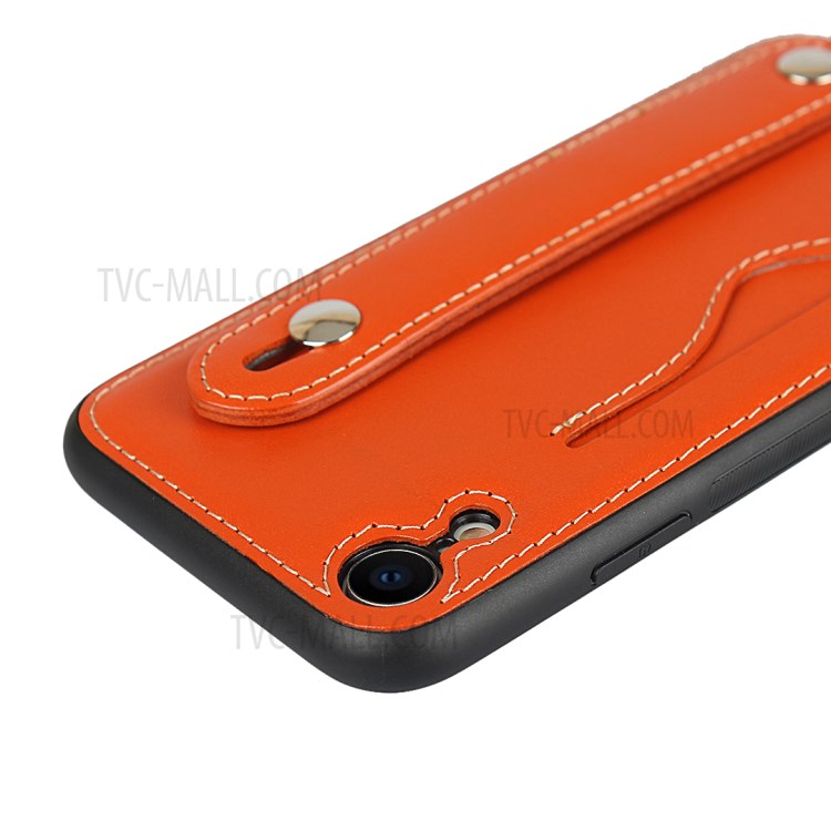 Genuine Leather Coated TPU Cover with Handy Strap Card Holder Lanyard for iPhone XR 6.1 inch - Orange-8