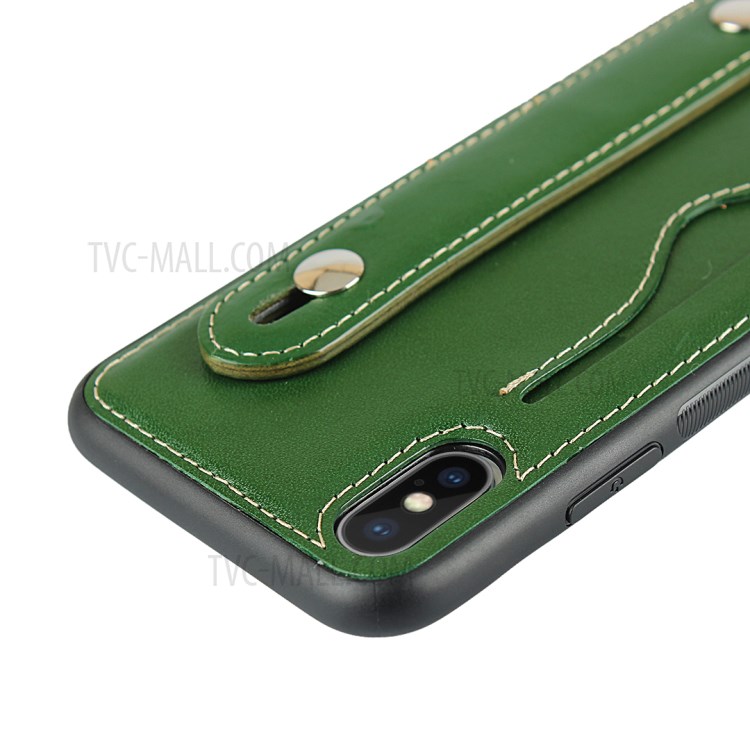 Calhar Cinta Caso TPU Revestidos De Couro Genuíno Com Cordão Titular Do Cartão Para O Iphone XS / X - Verde-8