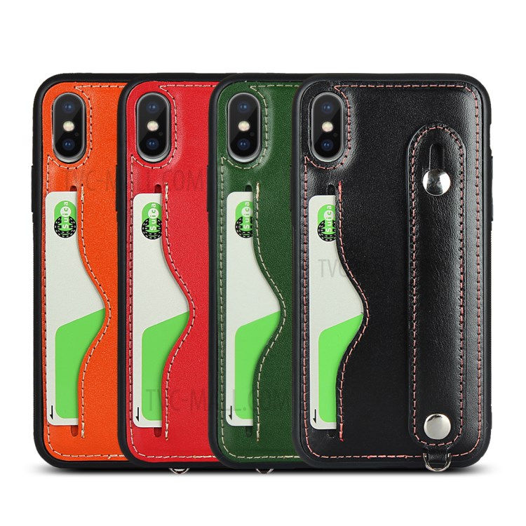 Cuero Recubierto Genuino Cáscara TPU Con Práctico Tarjeta Correa De Cordón Soporte Para Iphone XS Max 6,5 Pulgadas - Negro-10