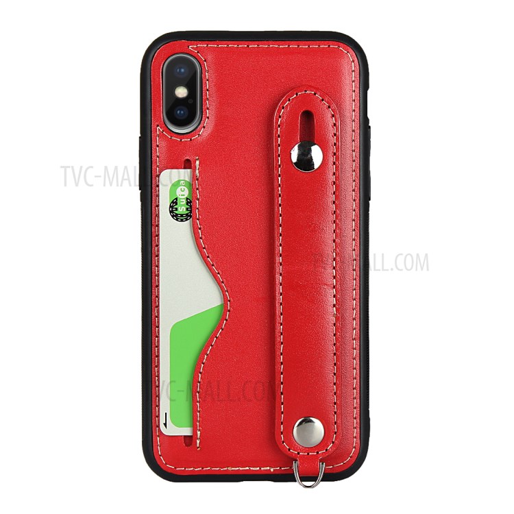 Genuine Leather Coated TPU Shell with Handy Strap Card Holder Lanyard for iPhone XS Max 6.5 inch - Red-4