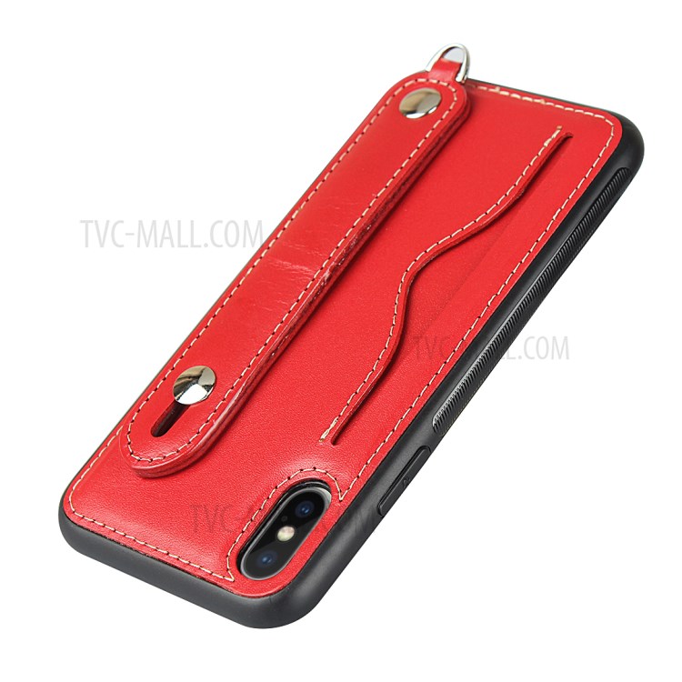 Genuine Leather Coated TPU Shell with Handy Strap Card Holder Lanyard for iPhone XS Max 6.5 inch - Red-7