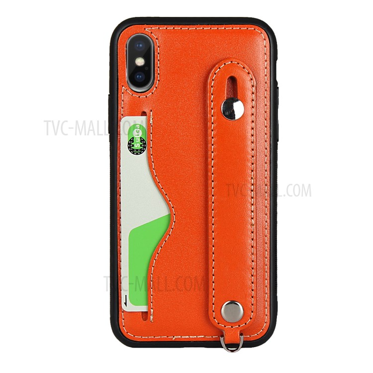 Genuine Leather Coated TPU Shell with Handy Strap Card Holder Lanyard for iPhone XS Max 6.5 inch - Orange-4