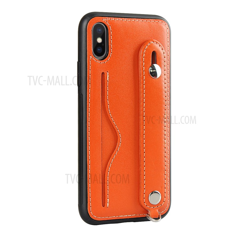 Genuine Leather Coated TPU Shell with Handy Strap Card Holder Lanyard for iPhone XS Max 6.5 inch - Orange-5