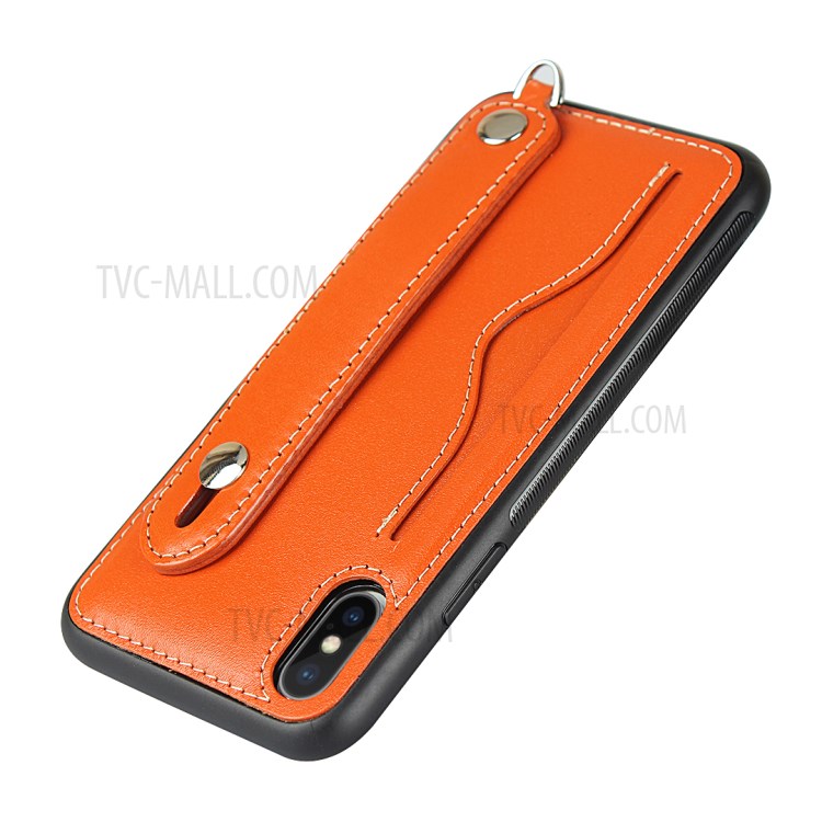 Genuine Leather Coated TPU Shell with Handy Strap Card Holder Lanyard for iPhone XS Max 6.5 inch - Orange-7