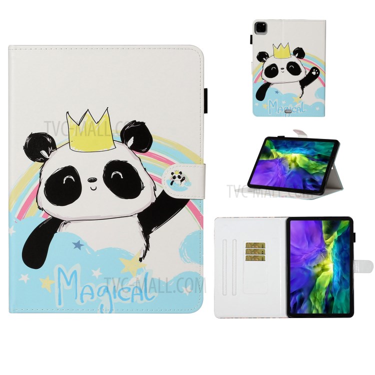 Pattern Printing Card Holder Leather Tablet Case for iPad Pro 11-inch (2020)/(2018) - Panda with Crown-1
