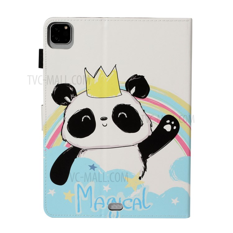 Pattern Printing Card Holder Leather Tablet Case for iPad Pro 11-inch (2020)/(2018) - Panda with Crown-3