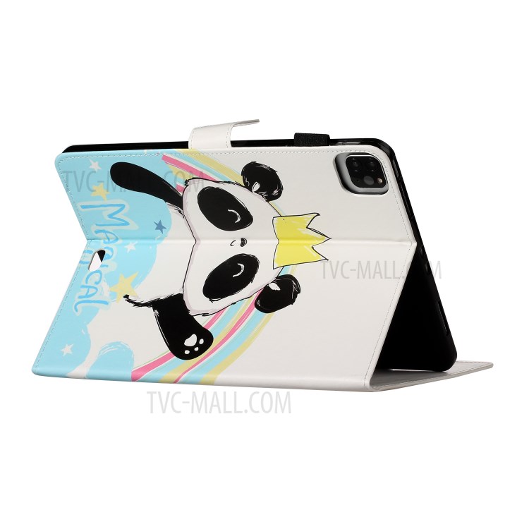 Pattern Printing Card Holder Leather Tablet Case for iPad Pro 11-inch (2020)/(2018) - Panda with Crown-4
