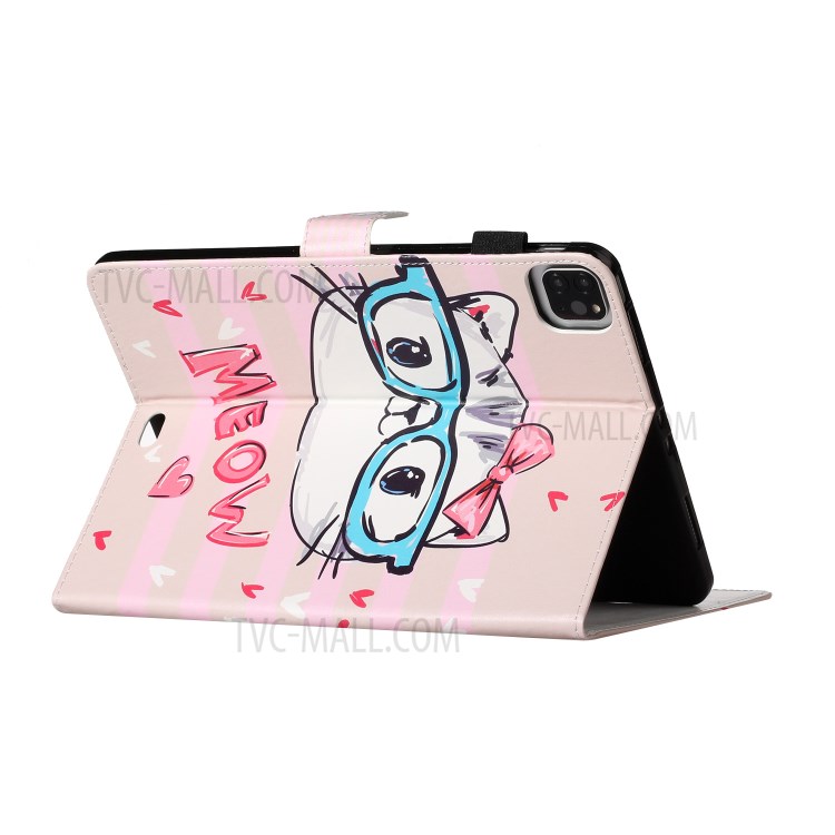 Pattern Printing Card Holder Leather Tablet Case for iPad Pro 11-inch (2020)/(2018) - Cute Cat-3