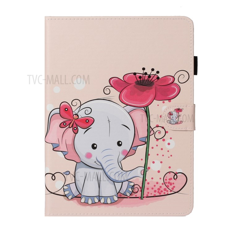 Pattern Printing Card Holder Leather Tablet Case for iPad Pro 11-inch (2020)/(2018) - Elephant with Flower-1