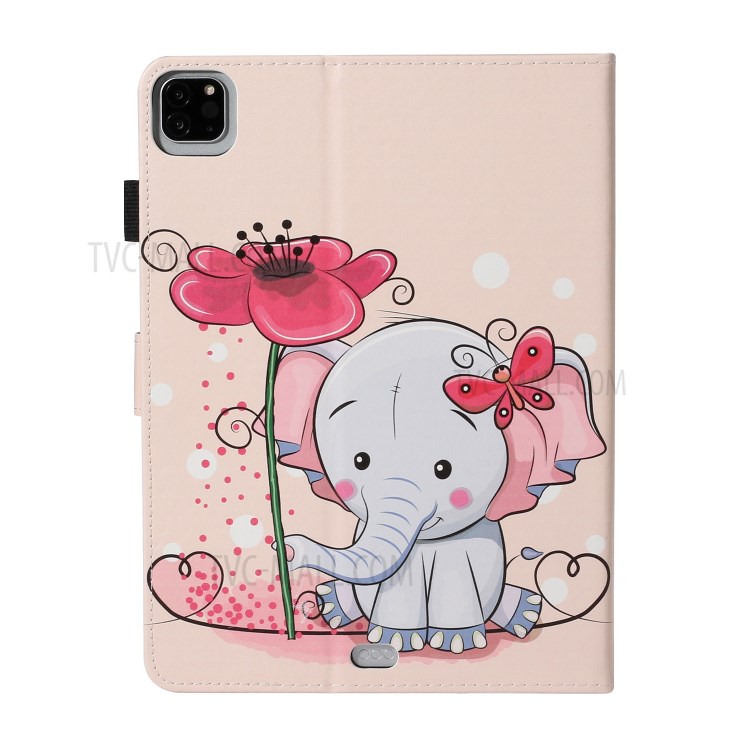 Pattern Printing Card Holder Leather Tablet Case for iPad Pro 11-inch (2020)/(2018) - Elephant with Flower-2