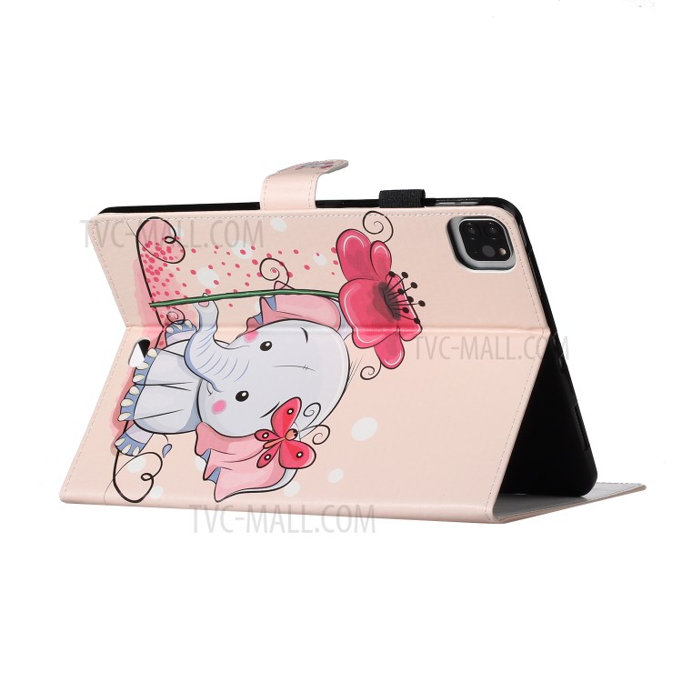 Pattern Printing Card Holder Leather Tablet Case for iPad Pro 11-inch (2020)/(2018) - Elephant with Flower-3