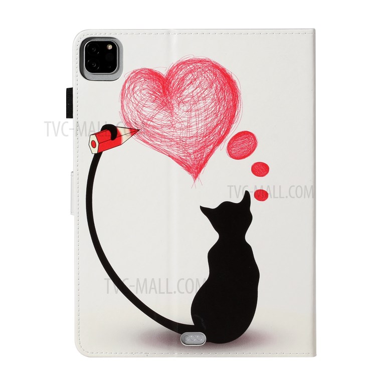 Pattern Printing Card Holder Leather Tablet Case for iPad Pro 11-inch (2020)/(2018) - Cat and Heart-2
