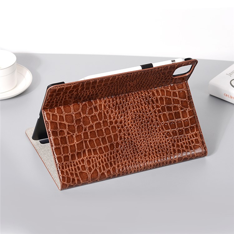 Crocodile Texture Portefeuille en Cuir Smart Tablette Couverture de Boîtier Pour Apple Ipad Pro 12,9 Pouces (2020) / (2018) - Brun