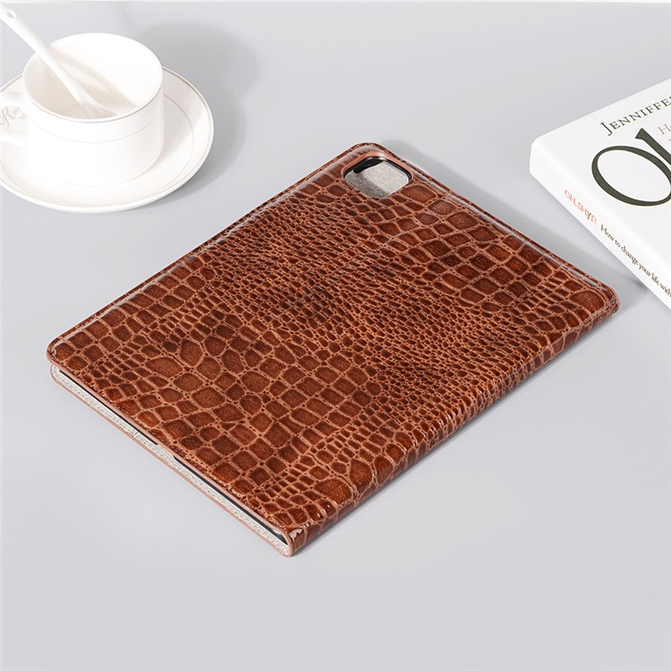Cocodrilo Carpeta De La Piel De Pie Carcasa Tableta De Cuero Elegante Para El Ipad Pro 11 Pulgadas (2020) - Marrón-6