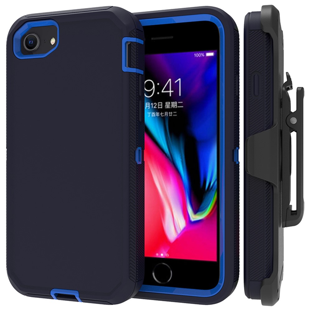 Detachable Shockproof Drop-proof Dust-proof Cover with Belt Clip for iPhone SE (2nd Generation) - Dark Blue / Baby Blue-1