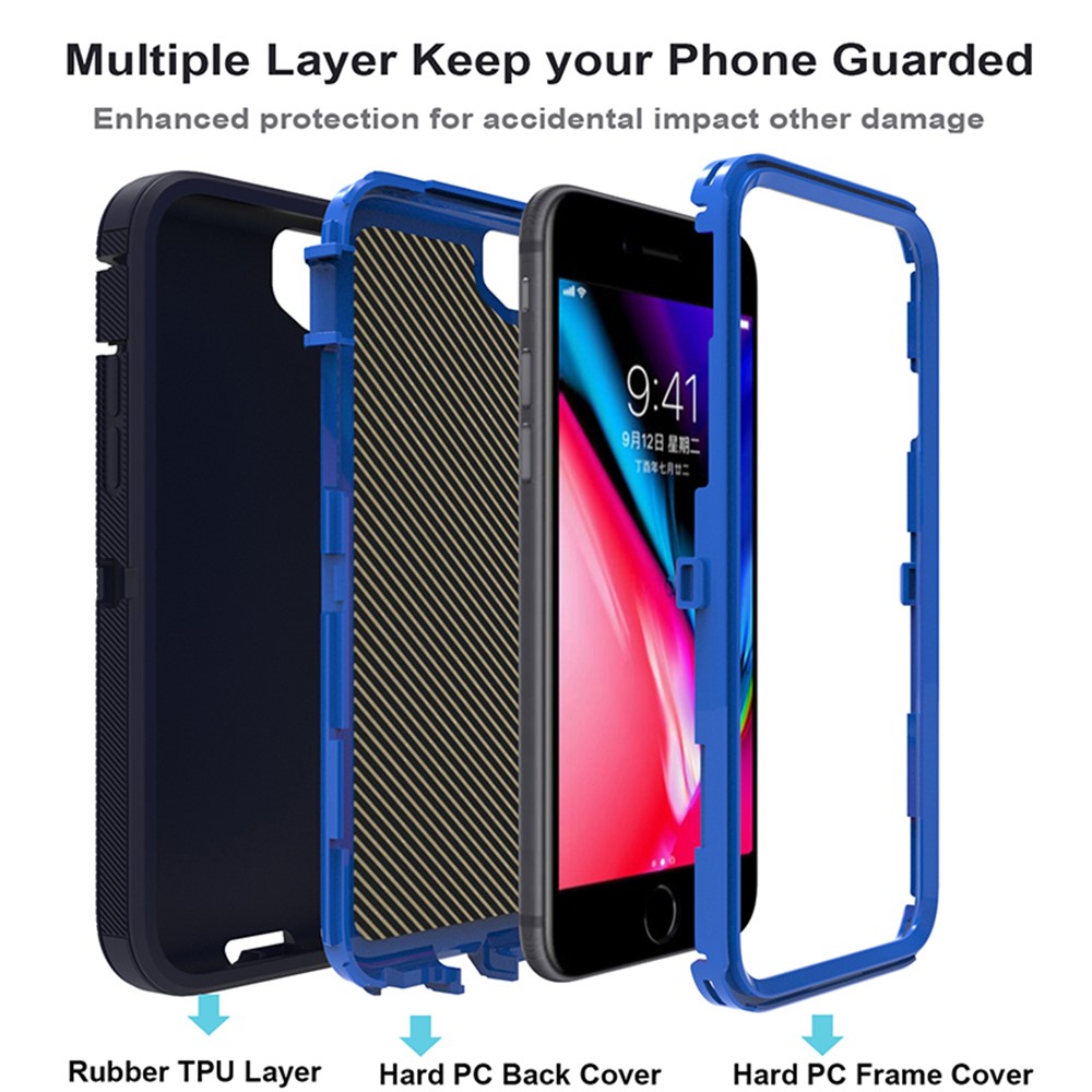 Detachable Shockproof Drop-proof Dust-proof Cover with Belt Clip for iPhone SE (2nd Generation) - Dark Blue / Baby Blue-9