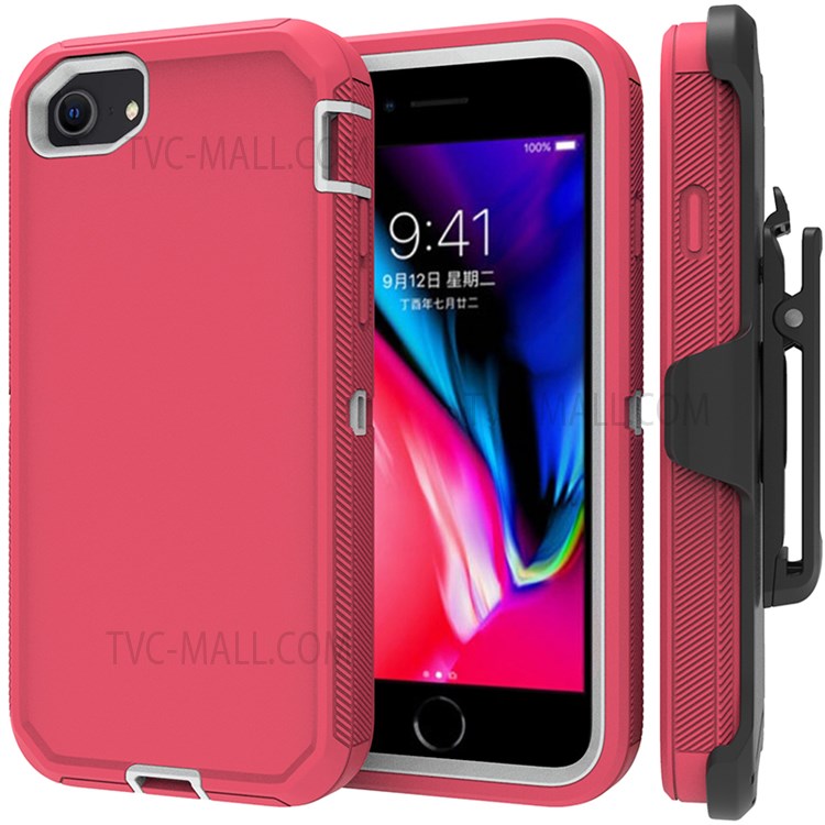 Detachable Shockproof Drop-proof Dust-proof Cover with Belt Clip for iPhone SE (2nd Generation) - Rose / White-1