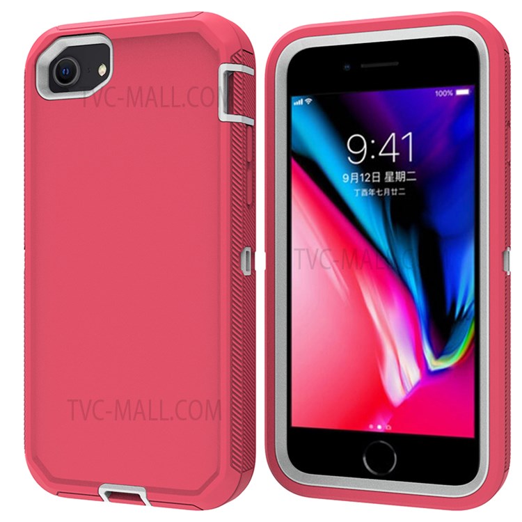 Detachable Shockproof Drop-proof Dust-proof Cover with Belt Clip for iPhone SE (2nd Generation) - Rose / White-2