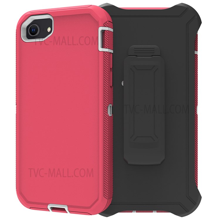 Detachable Shockproof Drop-proof Dust-proof Cover with Belt Clip for iPhone SE (2nd Generation) - Rose / White-3