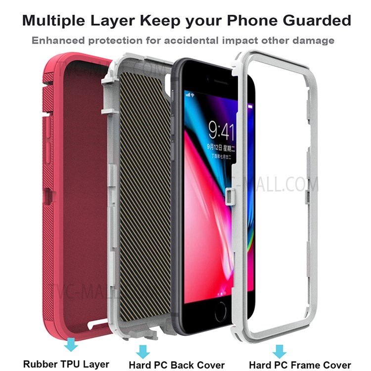 Detachable Shockproof Drop-proof Dust-proof Cover with Belt Clip for iPhone SE (2nd Generation) - Rose / White-8