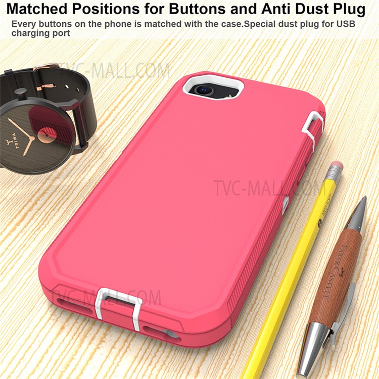 Detachable Shockproof Drop-proof Dust-proof Cover with Belt Clip for iPhone SE (2nd Generation) - Rose / White-9