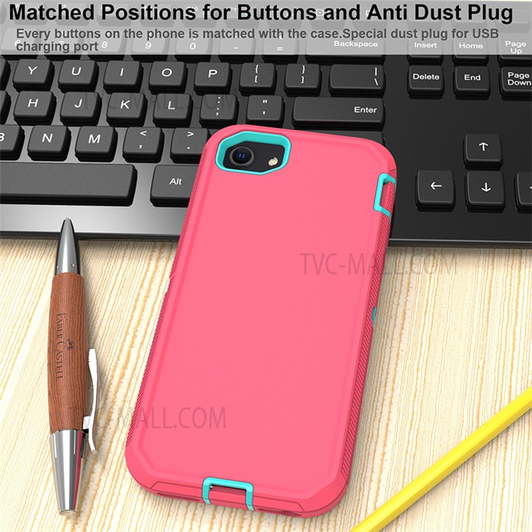 Detachable Shockproof Drop-proof Dust-proof Cover with Belt Clip for iPhone SE (2nd Generation) - Rose / Cyan-10