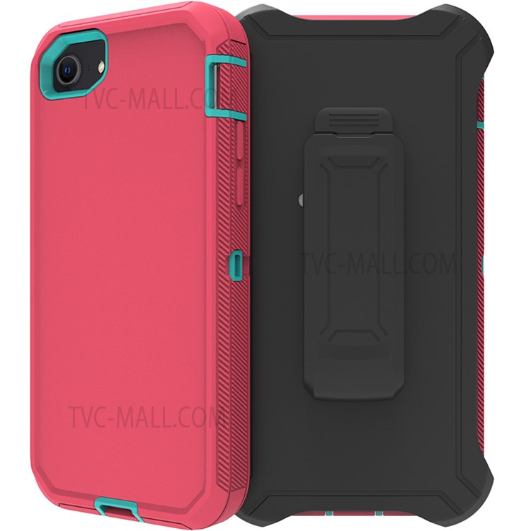 Detachable Shockproof Drop-proof Dust-proof Cover with Belt Clip for iPhone SE (2nd Generation) - Rose / Cyan-4