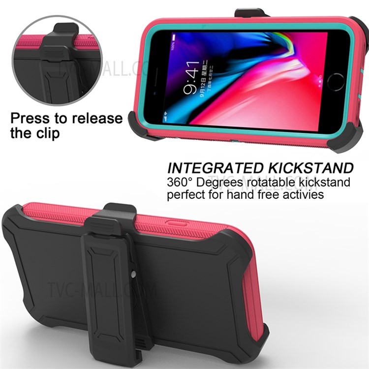 Detachable Shockproof Drop-proof Dust-proof Cover with Belt Clip for iPhone SE (2nd Generation) - Rose / Cyan-5