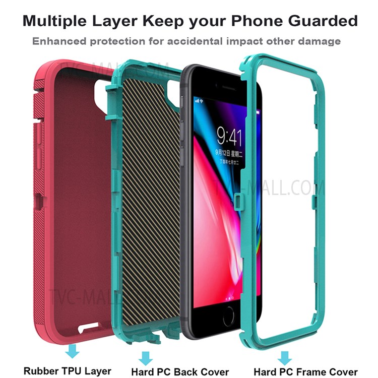 Detachable Shockproof Drop-proof Dust-proof Cover with Belt Clip for iPhone SE (2nd Generation) - Rose / Cyan-9