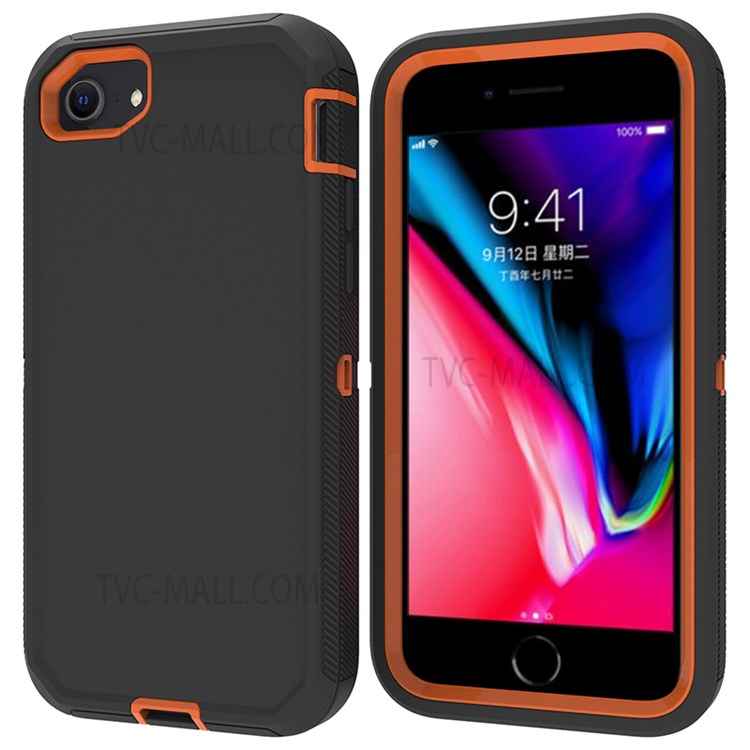 Detachable Shockproof Drop-proof Dust-proof Cover with Belt Clip for iPhone SE (2nd Generation) - Dark Blue / Orange-2