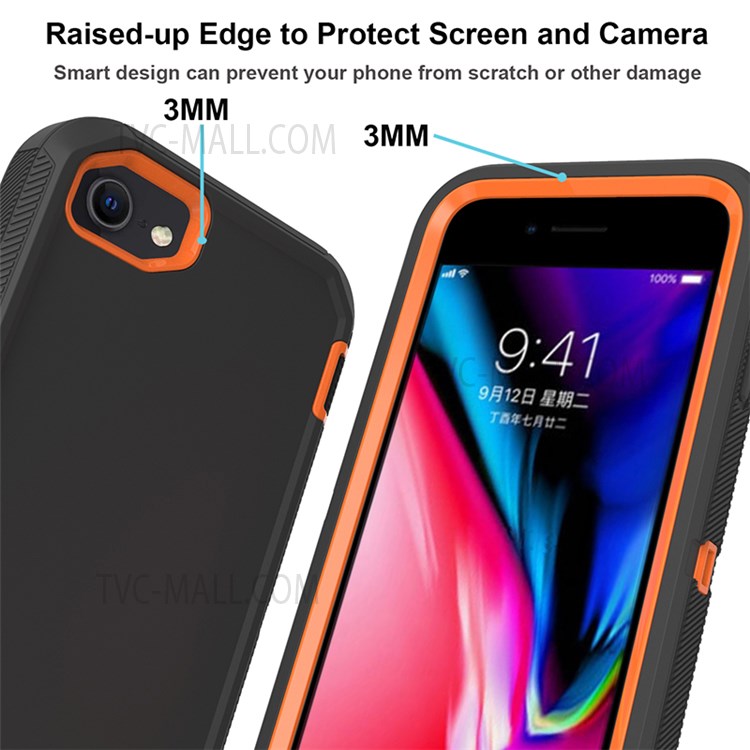 Detachable Shockproof Drop-proof Dust-proof Cover with Belt Clip for iPhone SE (2nd Generation) - Dark Blue / Orange-3