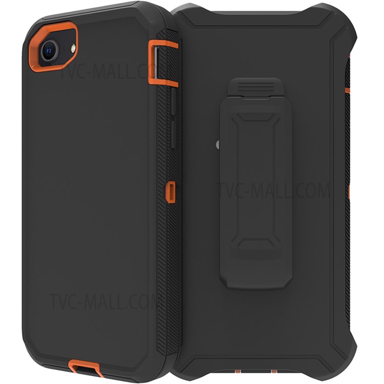 Detachable Shockproof Drop-proof Dust-proof Cover with Belt Clip for iPhone SE (2nd Generation) - Dark Blue / Orange-4