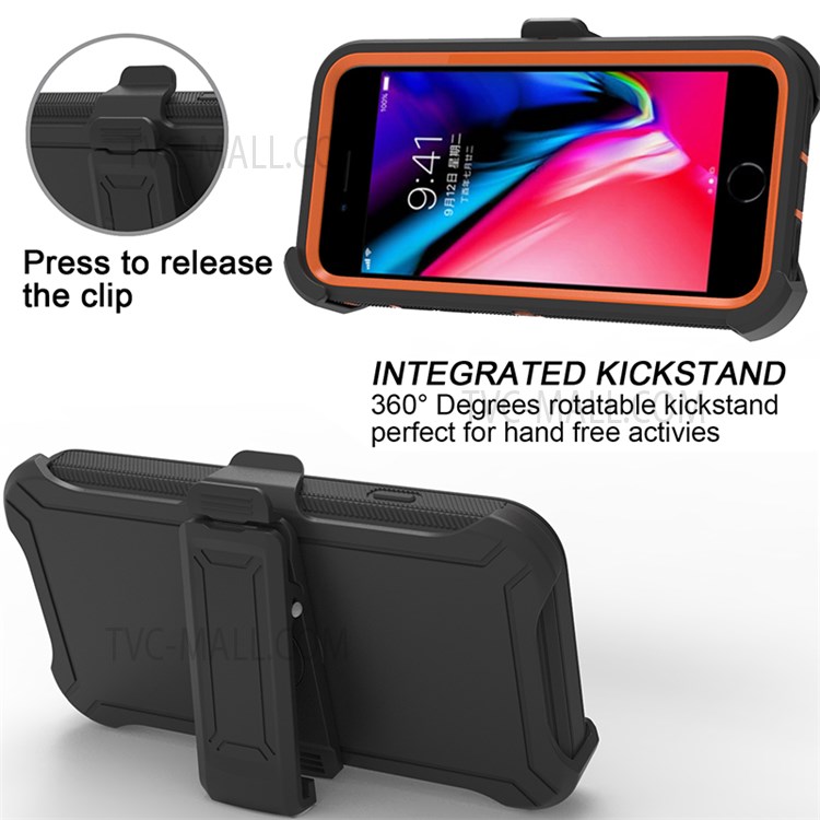 Detachable Shockproof Drop-proof Dust-proof Cover with Belt Clip for iPhone SE (2nd Generation) - Dark Blue / Orange-5