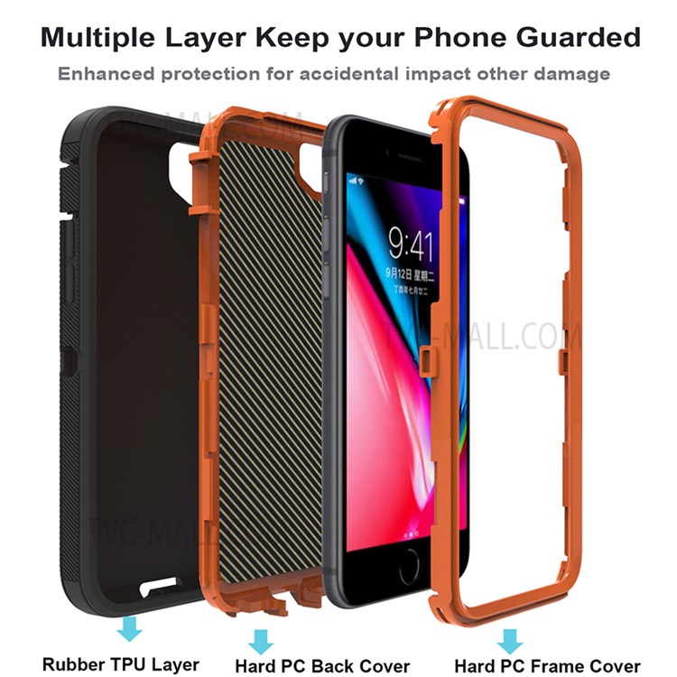 Detachable Shockproof Drop-proof Dust-proof Cover with Belt Clip for iPhone SE (2nd Generation) - Dark Blue / Orange-9