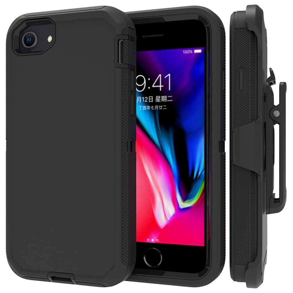 Detachable Shockproof Drop-proof Dust-proof Cover with Belt Clip for iPhone SE (2nd Generation) - All Black-1